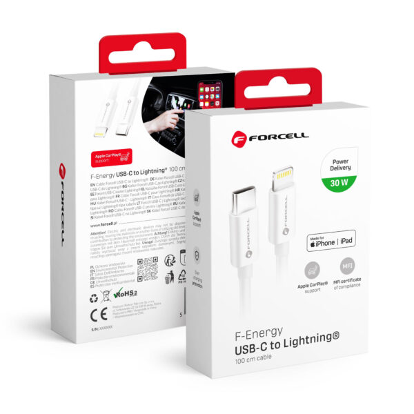 FORCELL F-ENERGY USB-C to Lightning MFI kábel – White