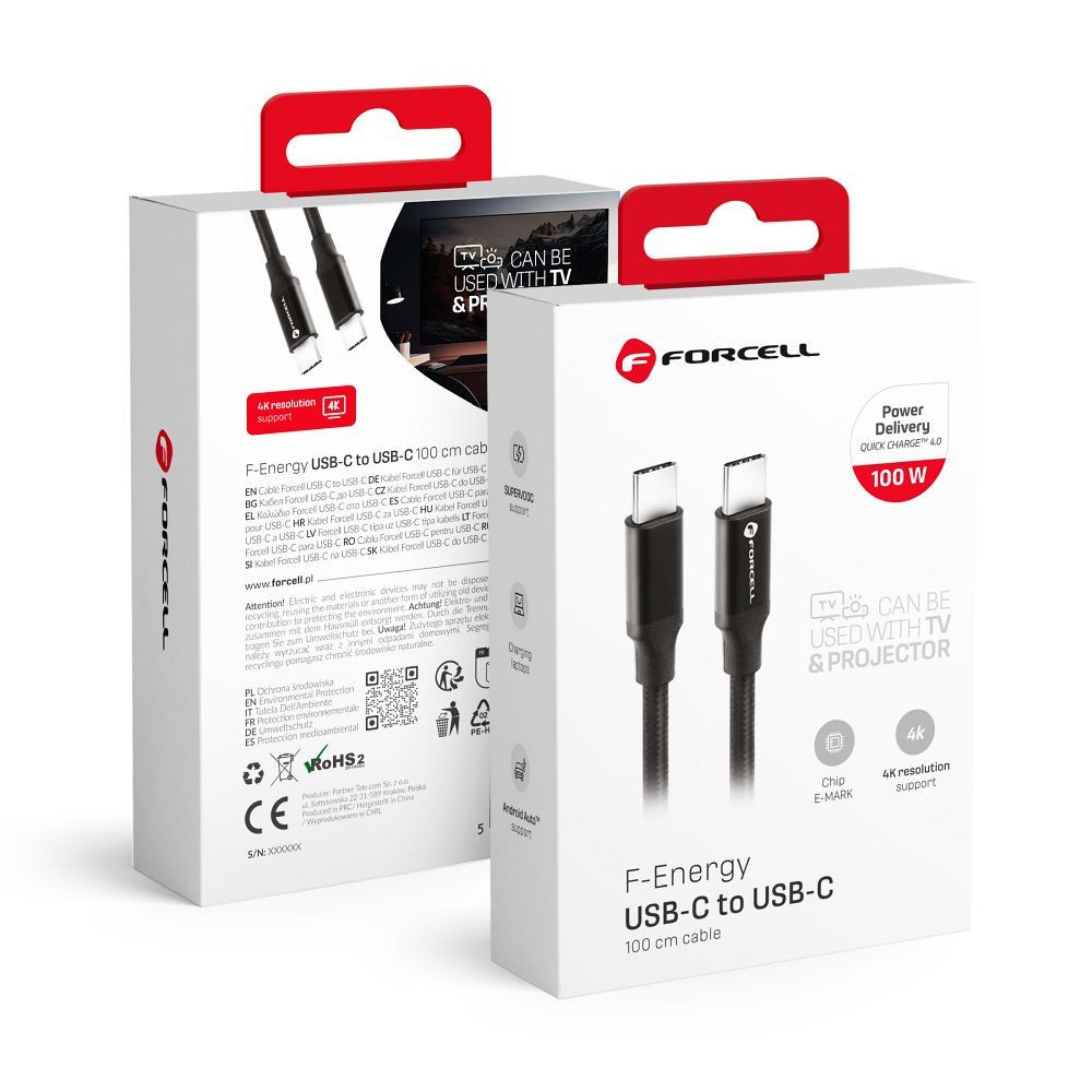 FORCELL F-ENERGY C391 USB-C adat- és töltőkábel 100W